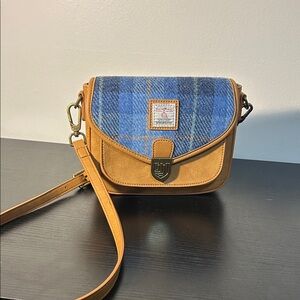 Harris Tweed Blue and Tan Plaid Crossbody Bag
